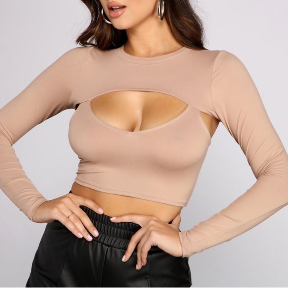 Windsor Long Sleeve Crop Top with Topper in Nude